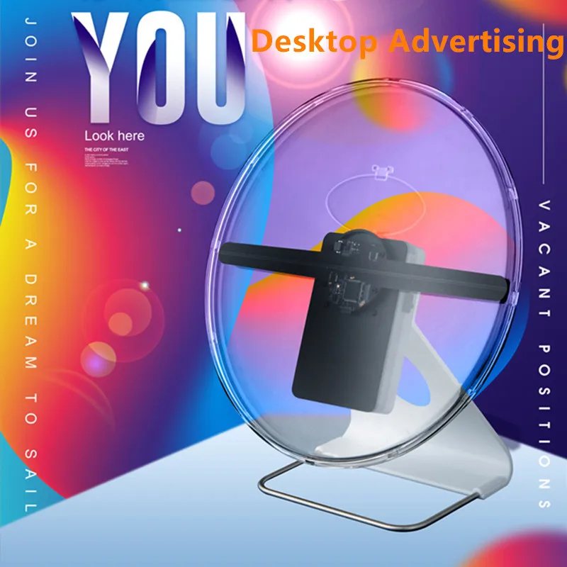 3D Projector LED Advertising Hologram Fan Mini Holographic Projection Battery Rechargeable WIFI Videos Desktop Hologram Machine