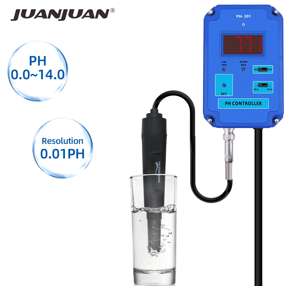 Digital pH Controller Meter Tester with Optional HI/LO Action 0.00~14.00pH Range Replaceable BNC Electrode   30%off