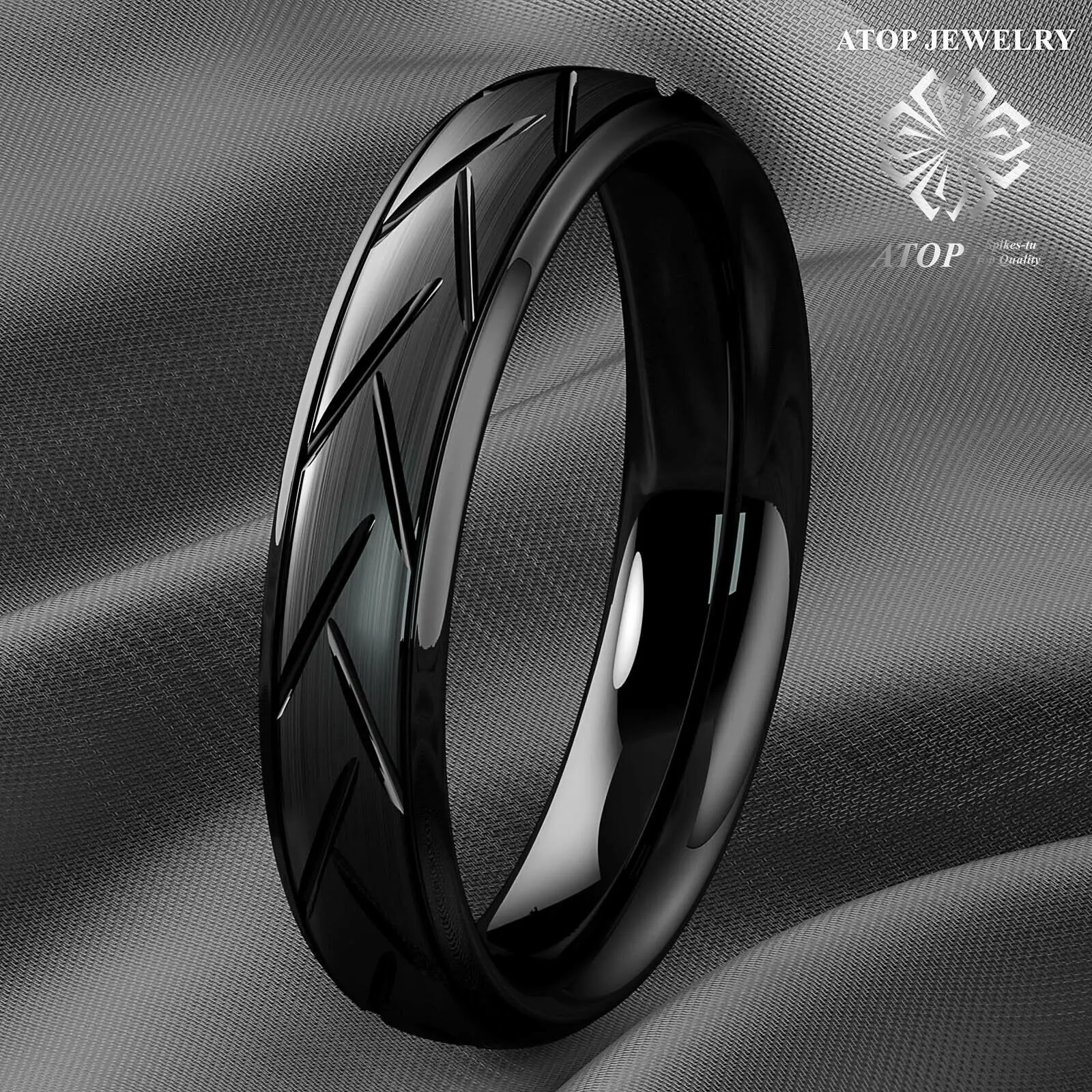 خاتم زواج من التنجستن ، خاتم زواج ، محارب أسود ، قبة 6 مللي متر #4