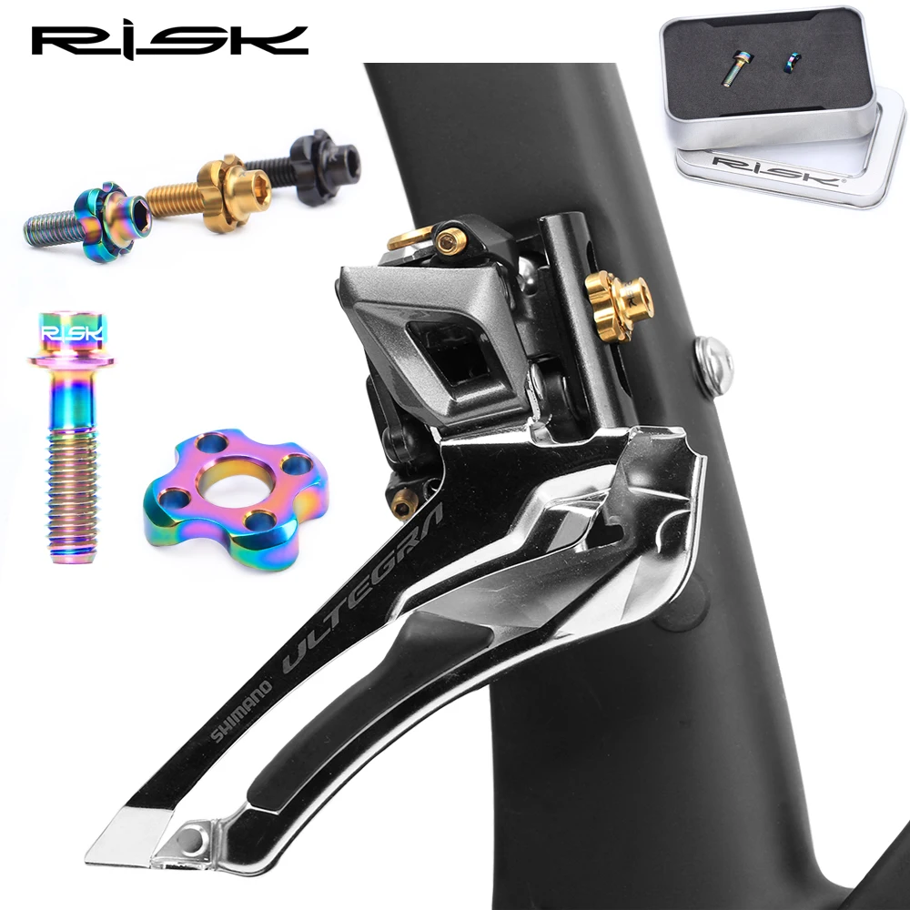 

One Set Risk RT112 M5*16 Titanium Alloy Road Folding Bicycle Front Derailleur Fixing Plate Bolt & Washer Screw Kit