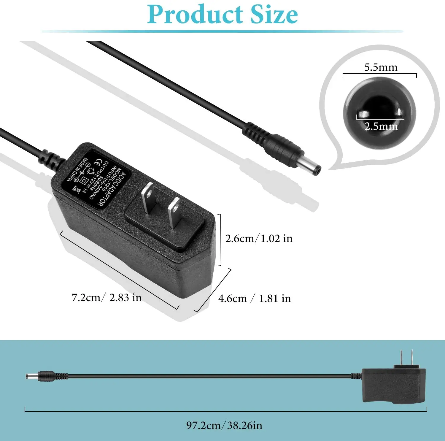 AC DC Switching Power Supply Adapter (Input 100-240V, Output 12 Volt 2 Amp), Wall Wart Transformer Charger for DC12V Security