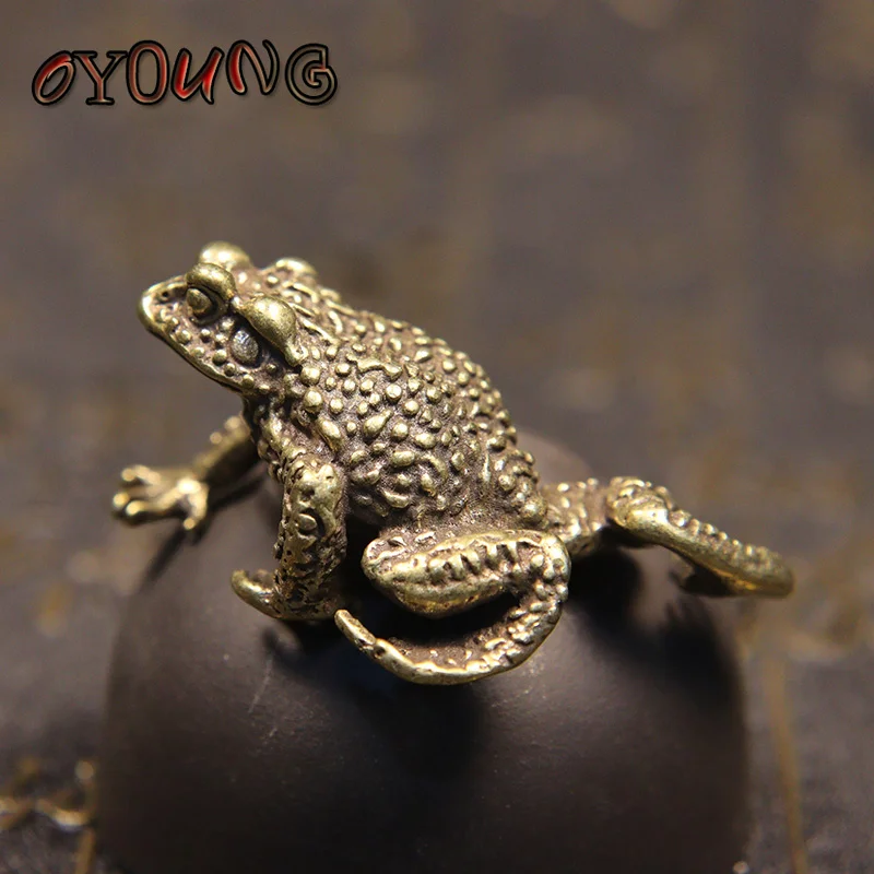 Solid Copper Lucky big Toad Tea Ceremony Small Ornaments Tea Pet Antique Bronze Animal Bufo Figures Miniatures Desk Decoration