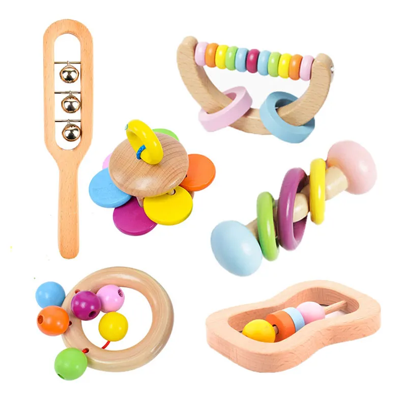 Baby Wooden Toys Rattles for Toddler Newborn Xmas Gift Grasp Play Game Teething Infant Toy Early Musical Educational Montessori