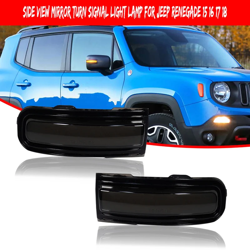 Gtinthebox Smoked Lens Canbus Amber Dynamic Sequential LED Front Side Mirror Blinker Signal Lights For 2015-2022 Jeep Renegade