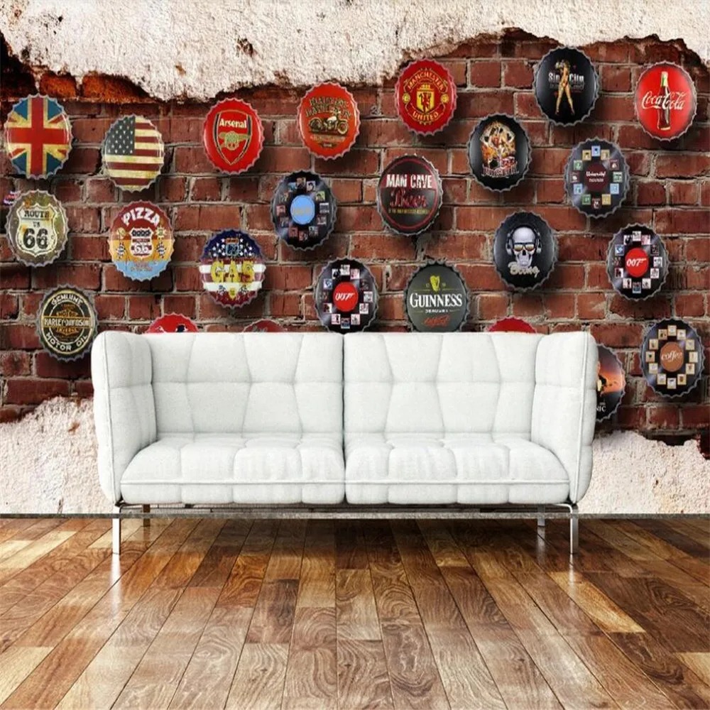 

Milofi custom 3d wallpaper mural European and American style retro vintage wine bottle cap background wall decoration painting