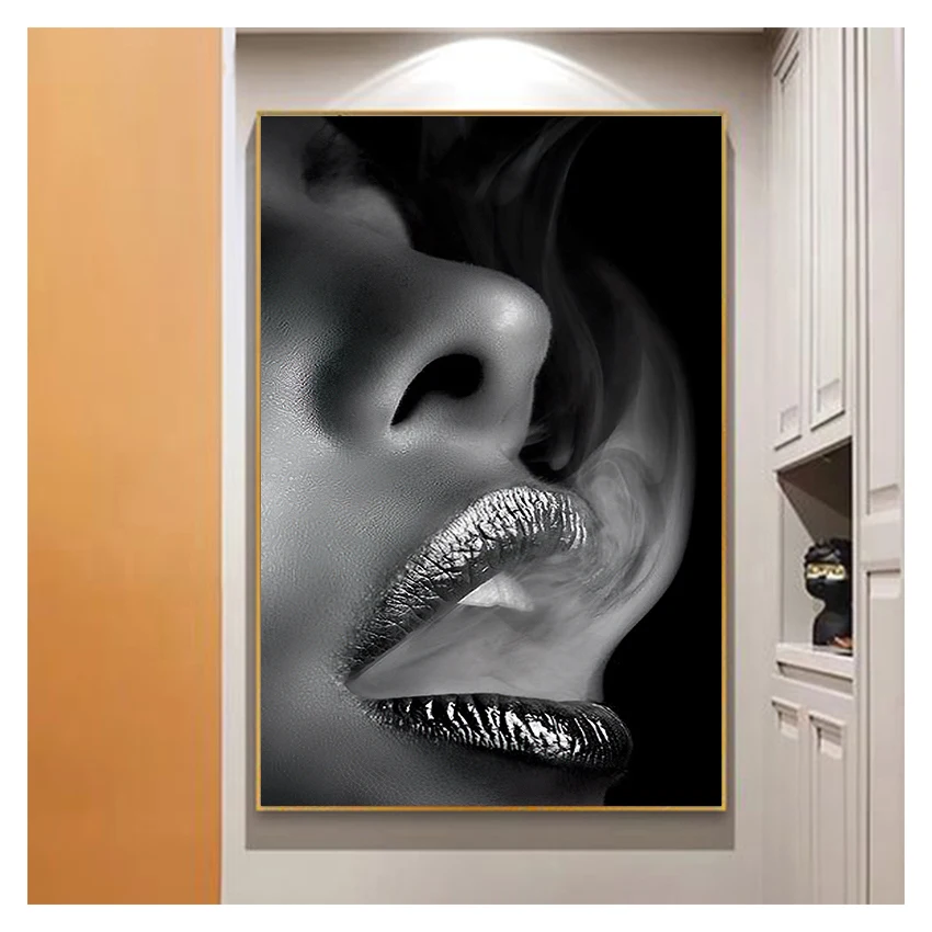 Painting Women Portrait Scandinavia Posters and Prints Wall Art Pictures For Living Room Sofa Black and White Lip Cuadros Canvas