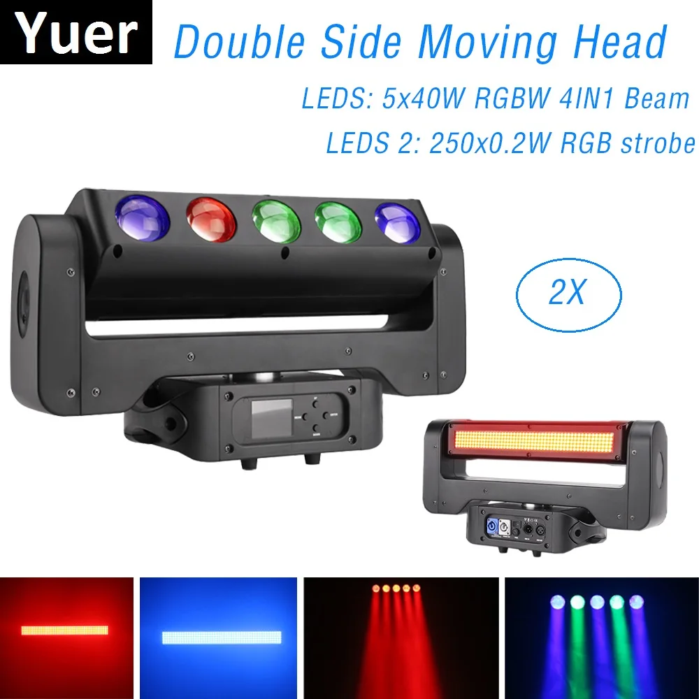 

2Pcs/Lot 5x40W RGBW 4in1 250x0.2W RGB strobe Double Sides 5 Eyes LED Moving Head Light DMX512 Stage DJ Lighting Effect Lights