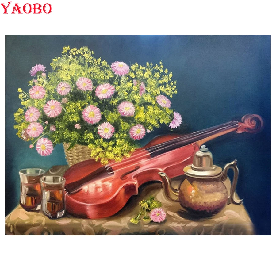 full Square round resin diy diamond painting violin and flower DIY Diamond Embroidery Mosaic diamond art 3d Pictures house decor