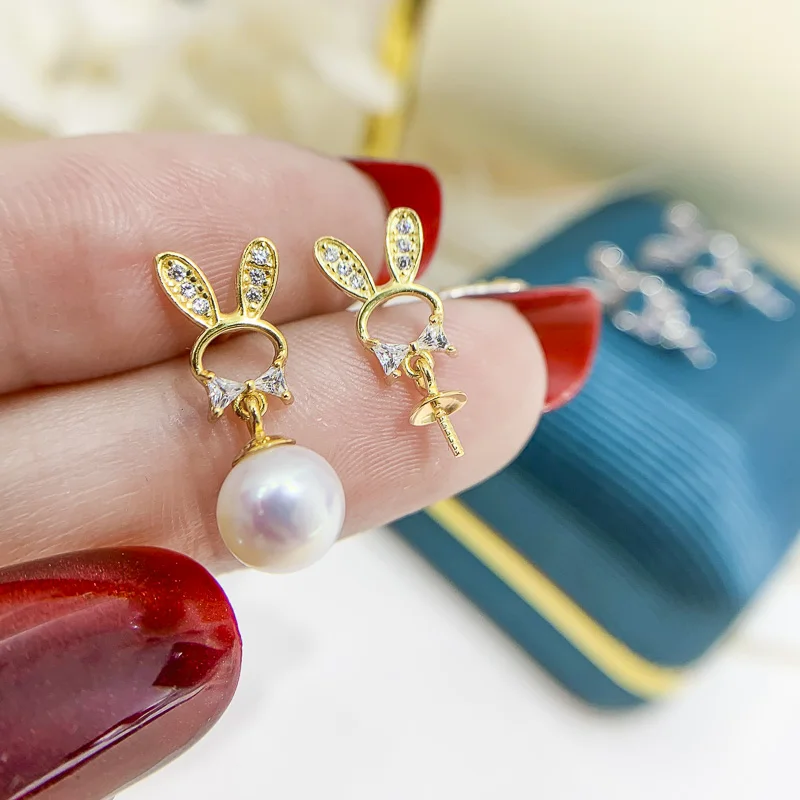 

Fashion Bunny Ear Pearl Dangle Earrings Settings Women DIY Jewelry Making Components