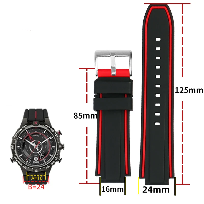 Convex Silicone Watchband for Timex Tide Compass T2N720 T2N721 Silicone Men\'s Watch Strap Watch Chain Accessories 24*16mm Belt