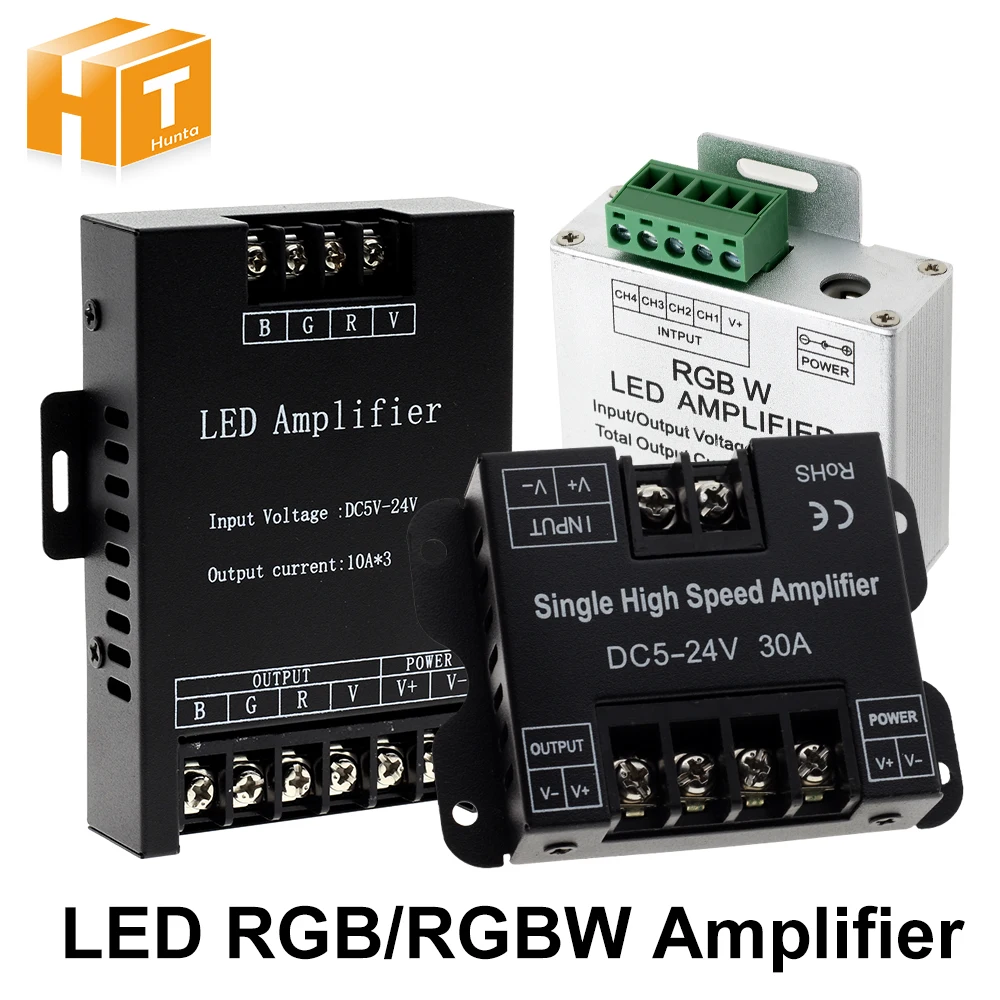 LED RGBW / RGB Amplifier DC5 - 24V 24A 30A Output for RGBCCT / RGBW / RGB LED Strip Power Repeater Console Controller