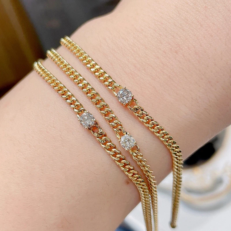 Aazuo echte 18 Karat reines Gelbgold echte Diamanten klassische kubanische Kette Armband für Frau gehobene trend ige Hochzeit Verlobung feier