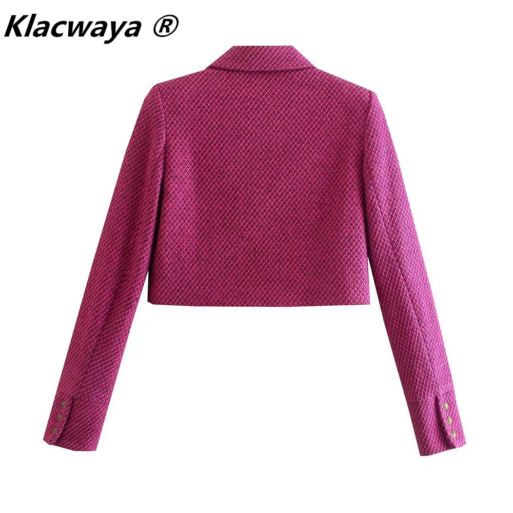 Klacwaya Vrouwen Jas Geweven Tweed Blazer Korte Vrouwen Jas Voor Vrouwen 2021 Elegante Vrouwelijke Blazer Gecontroleerd Jassen