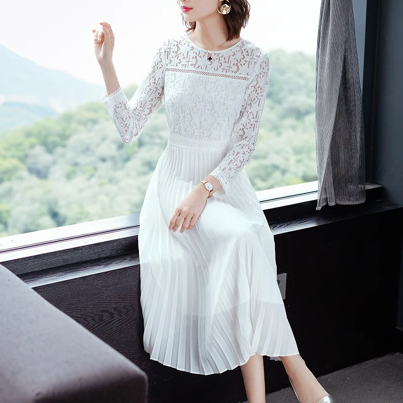 

Summer Dress 2020 Vintage Elegant Lace Maxi Dress Women Spring Party Long Sleeve Dress Ladies Dresses White Women Dress MY5597