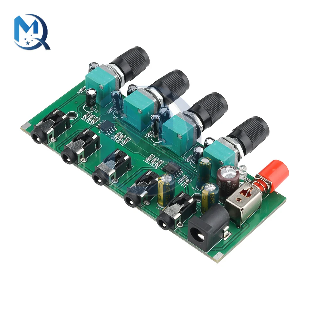 DC5-12V AU-401 2/4 Channel Audio Signal Mixing Board Module  Stereo Output Audio Mixer Drive Headphone Amplifier Board + Shell