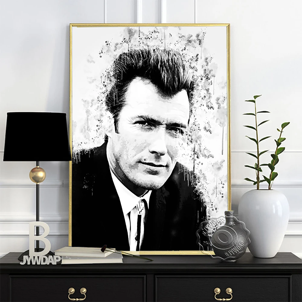 Watercolour Clint Eastwood Black White Sketch Poster, Handsome Man American Actor Film Director Art Print, Minimalism Home Decor