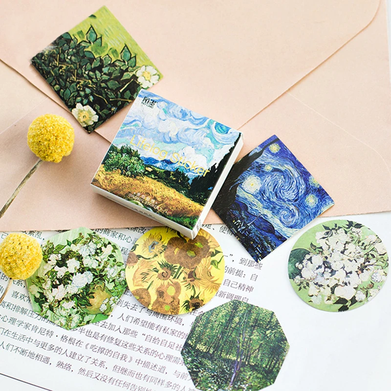 Van Gogh Pintura a Óleo Mini Papel Adesivo, Etiqueta Scrapbooking, Álbum DIY e Decoração do Diário, Papelaria Kawaii, 45 pcs por lote