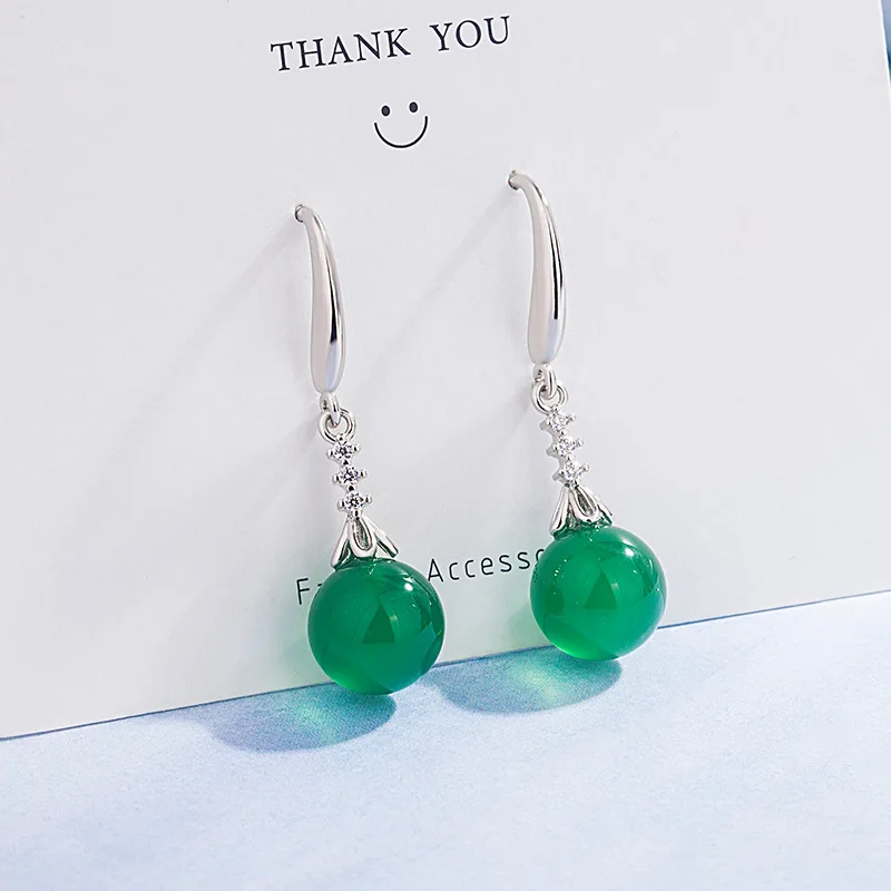 HuiSept Classic 925 Silver Drop Earrings Jewellery for Women Round Emerald Gemstones Earrings Ornaments Wedding Gifts Wholesales