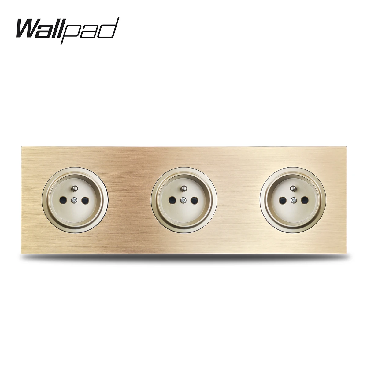 Wallpad L6 3 Gang Gold Brushed Aluminum Metal Panel Triple French Electric Power Outlet Wall Socket