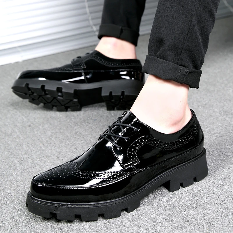 men luxury fashion party nightclub dress patent leather platform shoes black brogue oxfords shoe gentlemen bullock footwear male