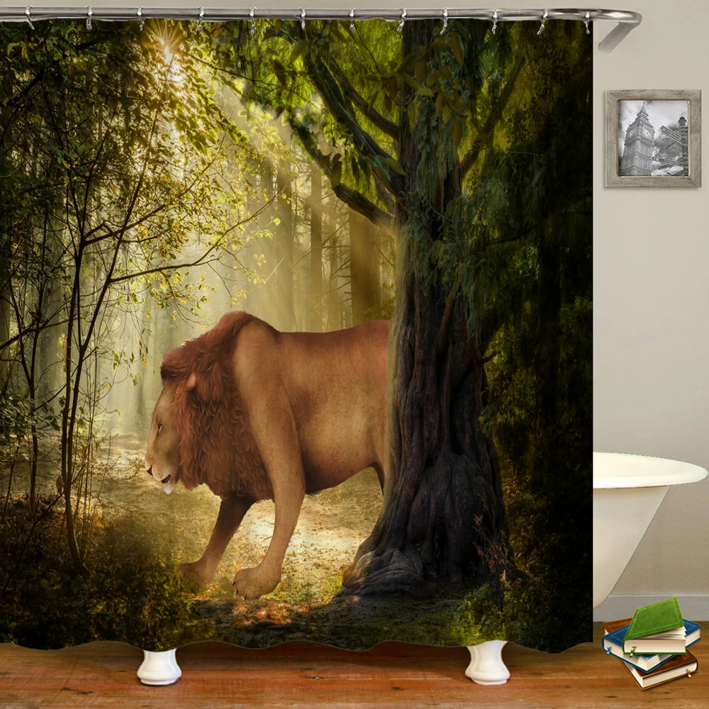 3d Printing Lion Horse Elephant Shark Shower Curtain Waterproof Bathroom Curtain With Hooks Bath Curtains 180*200cm Fabric