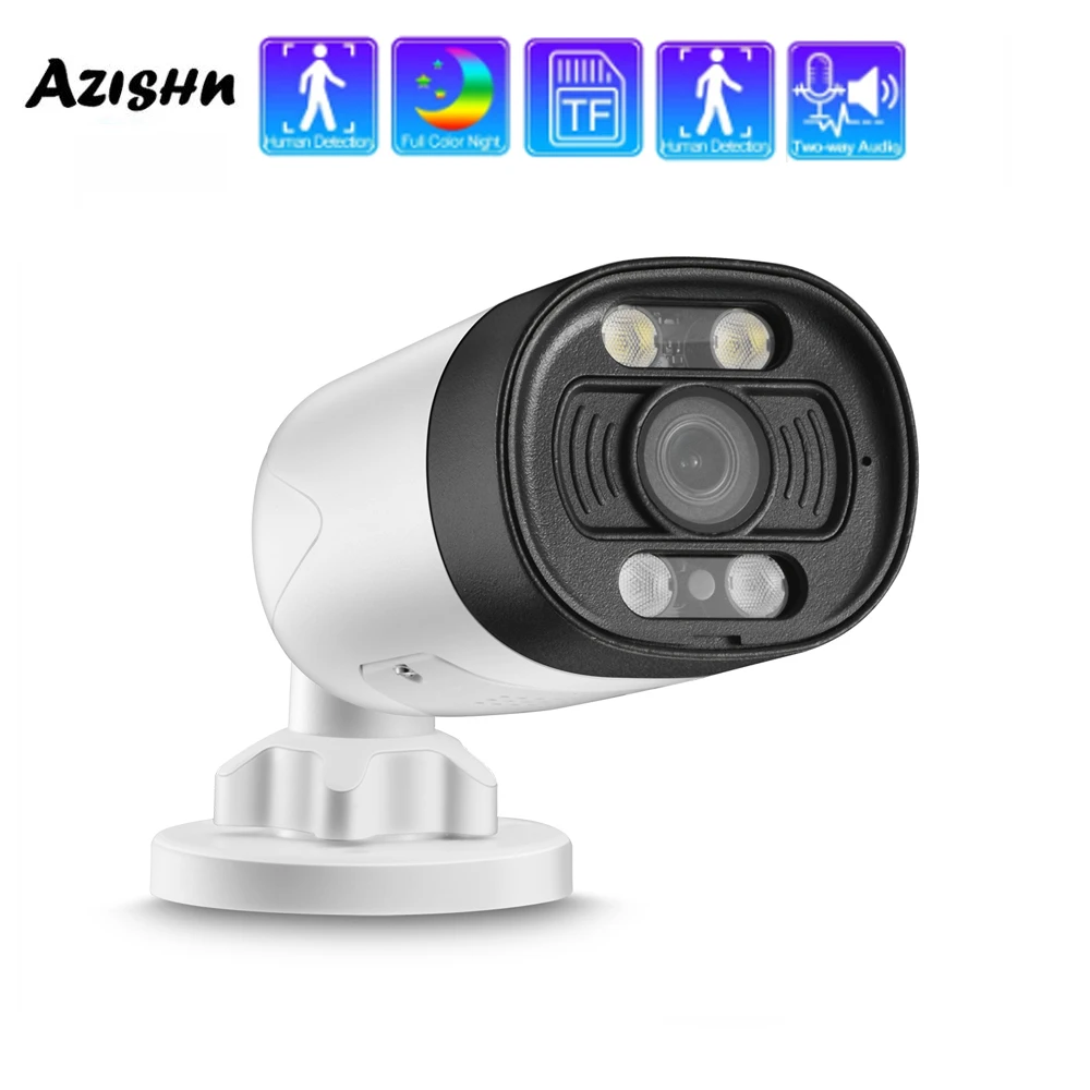 AZISHN Ai Smart IP Camera PoE 5MP Mic Speaker Audio Security Camera Waterpfoof Two Way Audio Video Surveillance SD Card Slot