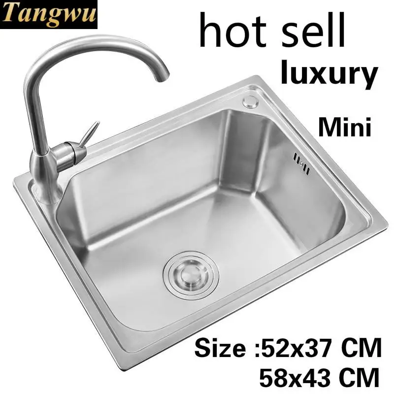 

Free shipping Household high quality small kitchen single trough sink food grade 304 stainless steel hot sell 52x37/58x43 CM