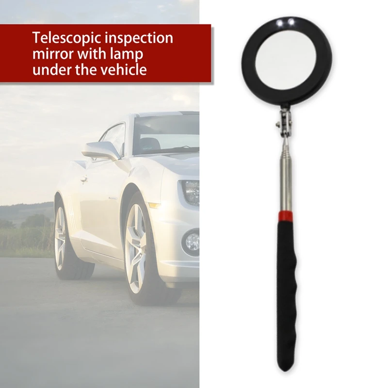 Telescopic Car Inspection Mirror Adjustable Flexible Under-vehicle Observation Mirror with LED Light Auto Endoscope Check Tool