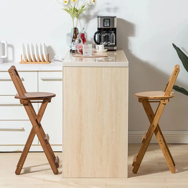 Sgabello alto 84.5cm sedia posteriore pieghevole in bambù Mazha panca portatile salvaspazio per uso domestico sedile da cucina marrone scuro