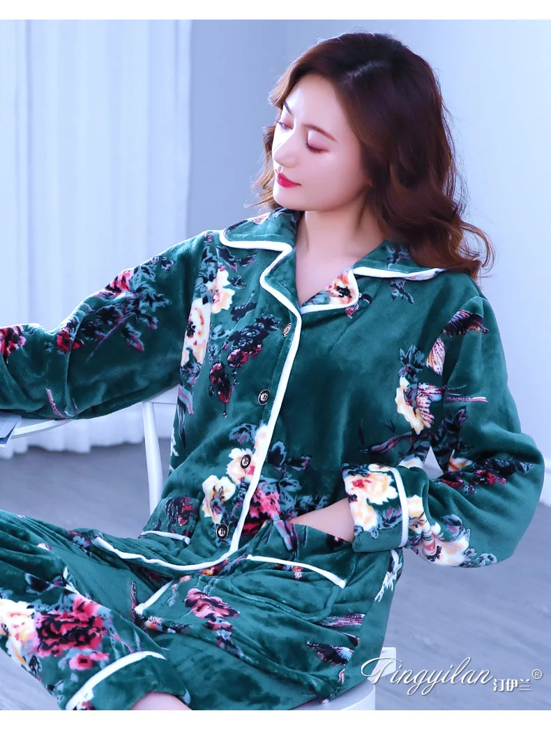 Trending Products Large Size Home Clothes For Women 2 Piece Set Lady Printing Coral Fleece Autumn/ Winter Pajamas Set Female 288