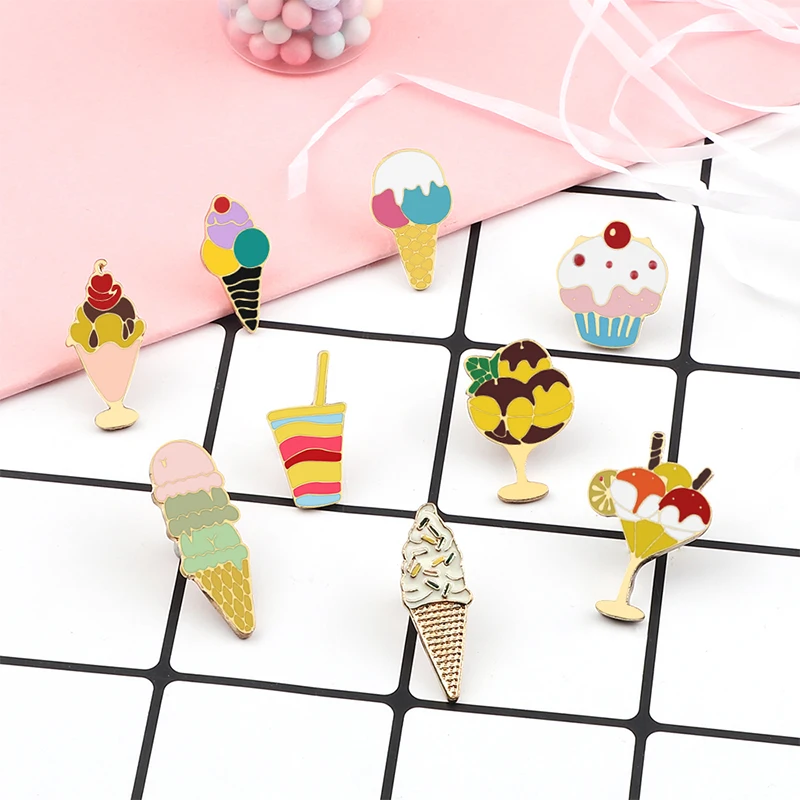 Ice Cream Enamel Pin Custom Cute Cartoon Food Women Summer Brooch Bag Clothes Lapel Pins Badges Fashion Jewelry Gift for Friends