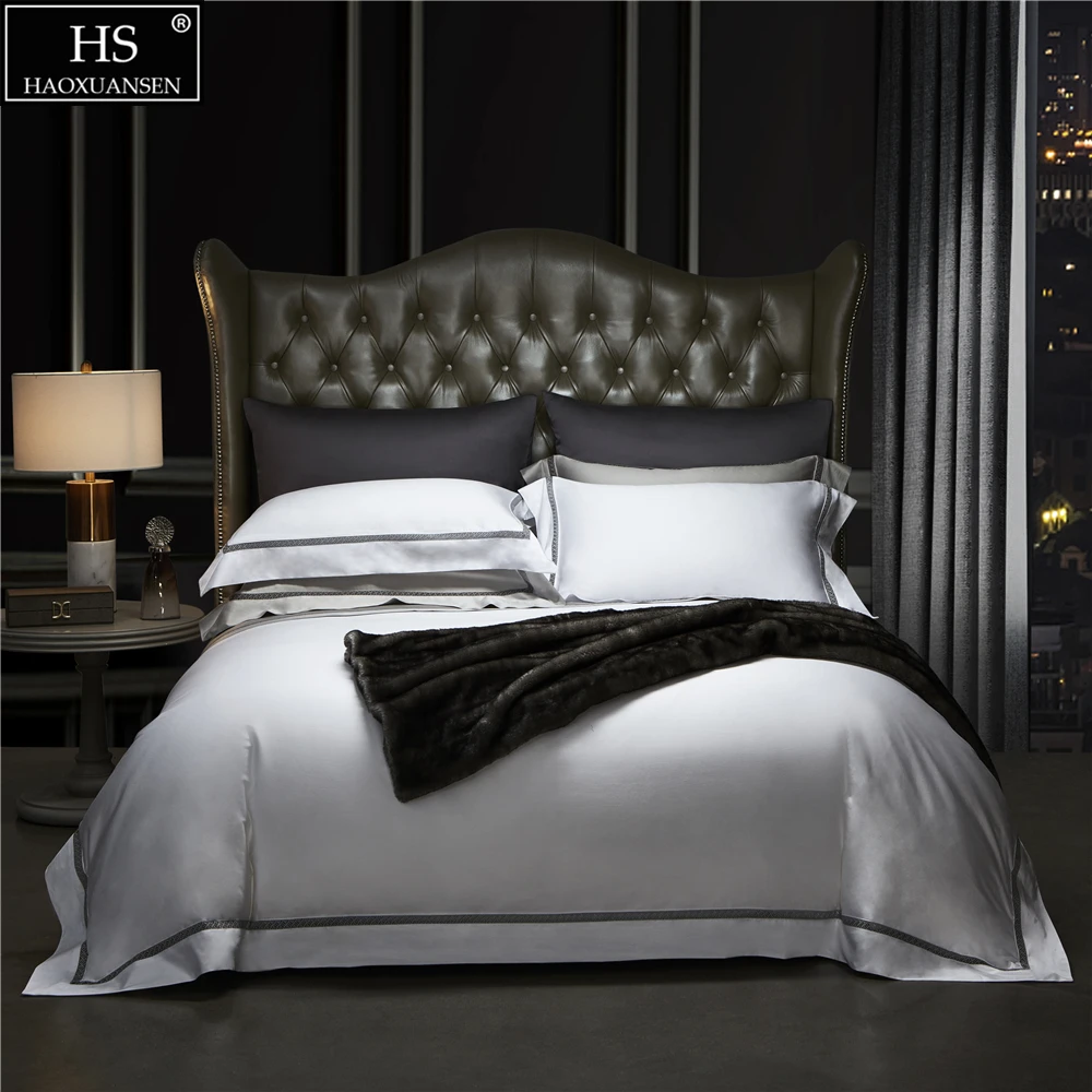 White 650 Thread Count Hollow Out Lace 4Pieces Bedding Sets Nordic Style Duvet Cover Pure Cotton Queen King Bed Sheet Pillowcase