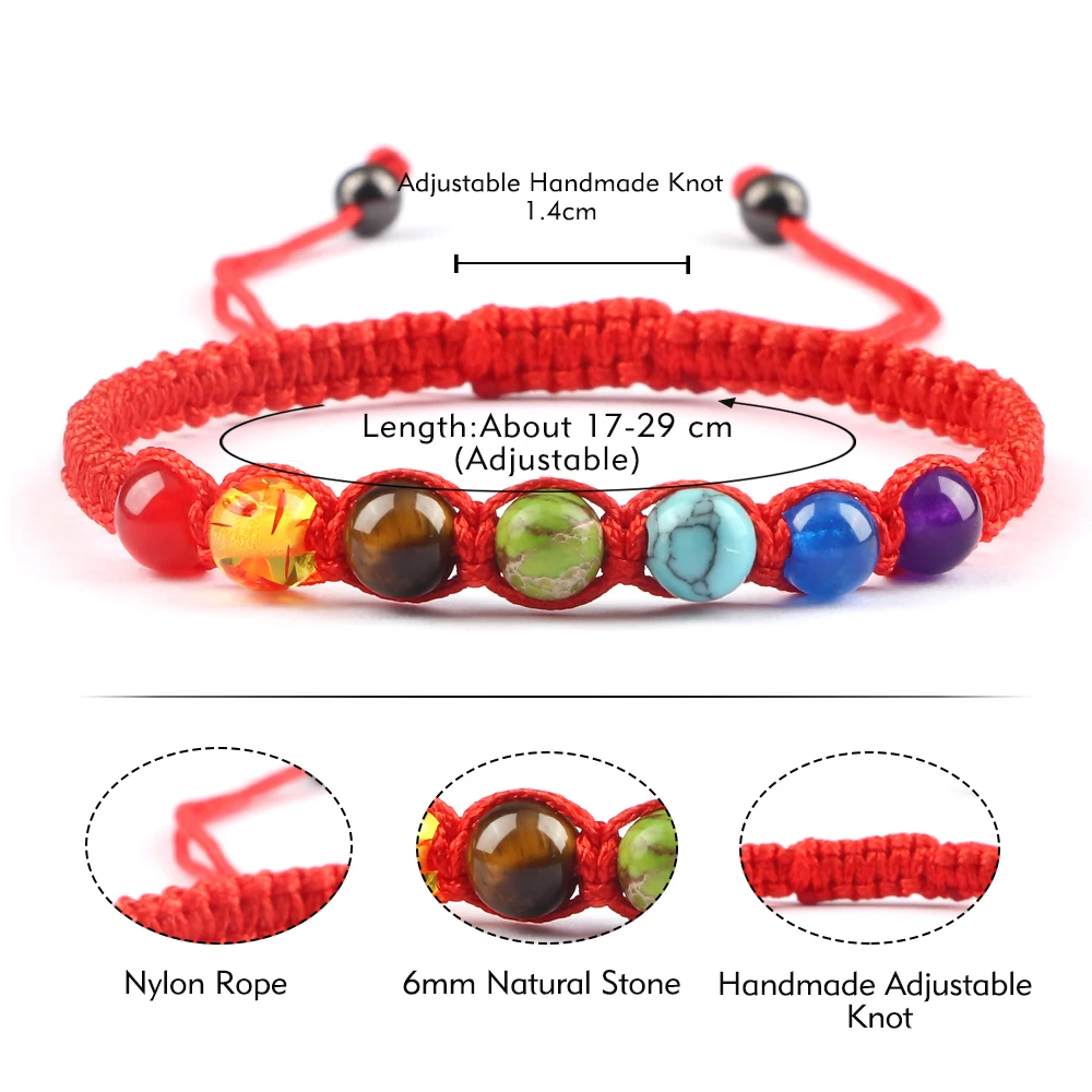 Bracelet fait à la main avec 7 perles de Chakra, 6mm, chaîne en pierre naturelle tressée, Yoga, Reiki, équilibre de guérison, Bracelets et