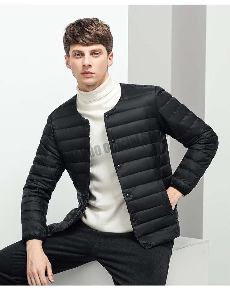 Men's Liner Duck Down Jacket O-neck Variable V-neck 2023 New Men Winter Keep Warm Collarless Ultralight Quilted Puffer Coat