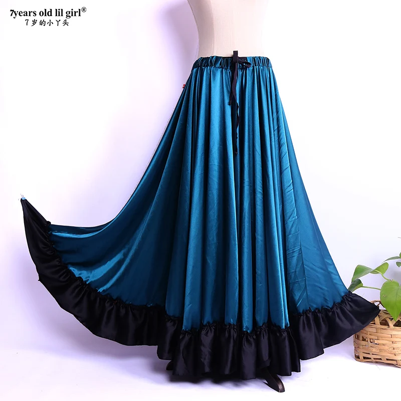 720 Degree Satin Skirt Belly Dance Costume Women Gypsy Long Skirts Dancer Practice Wear  HF1