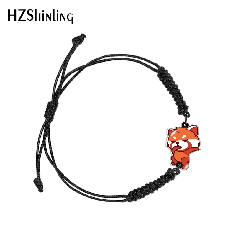 Cartoon Red panda Animal Black and Red Woven Adjustable Bracelet Rope Chain Acrylic Resin Epoxy Fashion Jewelry for Women