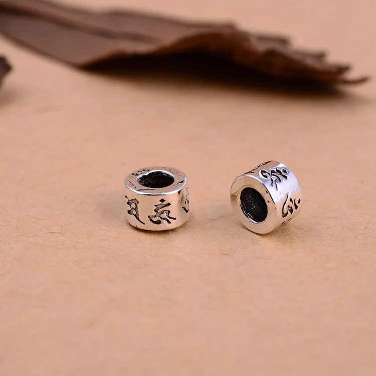 Handmade Vintage 925 Silver Spacer Beads Tibetan OM Mani Padme Hum Beads Thai Silver OM Beads Mala\'s Spacers