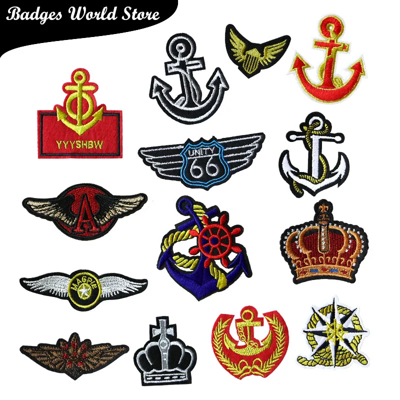 2 PCS Anchor icon Embroidered Iron on Patches for Clothing DIY Stripes Clothes Patchwork Stickers for Children Custom Badges