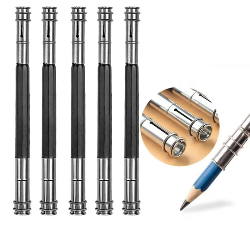 1Pc Metal Rvs Double Hoofd Potlood Extender Pen Verlengd Pen Houder Schets Potlood Extension Pole Kinderen Briefpapier