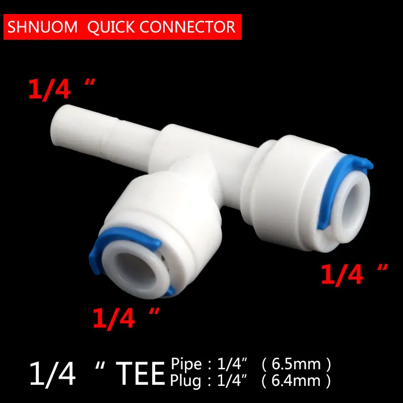 1/4 ''PE Quick Connect 1/4'' ด้านข้างBolt Tee 7011ท่อ3 Way Hard Plug Joint 6.5MM Aquarium ROระบบReverse Osmosis