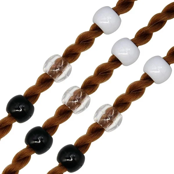 100pcs/set Black White Hair Beads Big Hole Dreadlock Beads Acrylic Transparent Braid Dreadlock Hair Braiding Accessories Kids