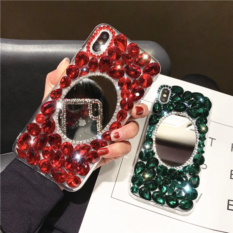 

Glitter Rhinestone Mirror Phone Case, Bling Cover, Crystal Clear Stone, for iPhone 14 Pro, 15Plus, 11, 12, 13, XS Max