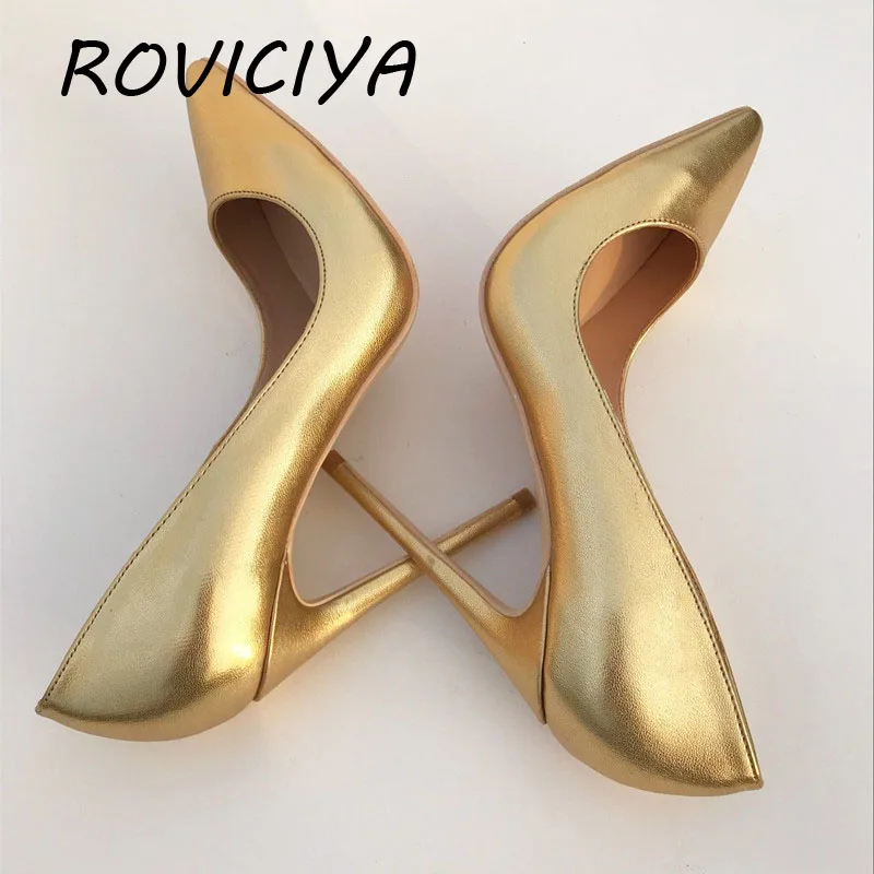 Gold Woman\'s Shoes Women\'s Pumps Pointed Toe 12cm High Heel Stiletto Classic Pumps Pumps Prom Shoes YG018 ROVICIYA