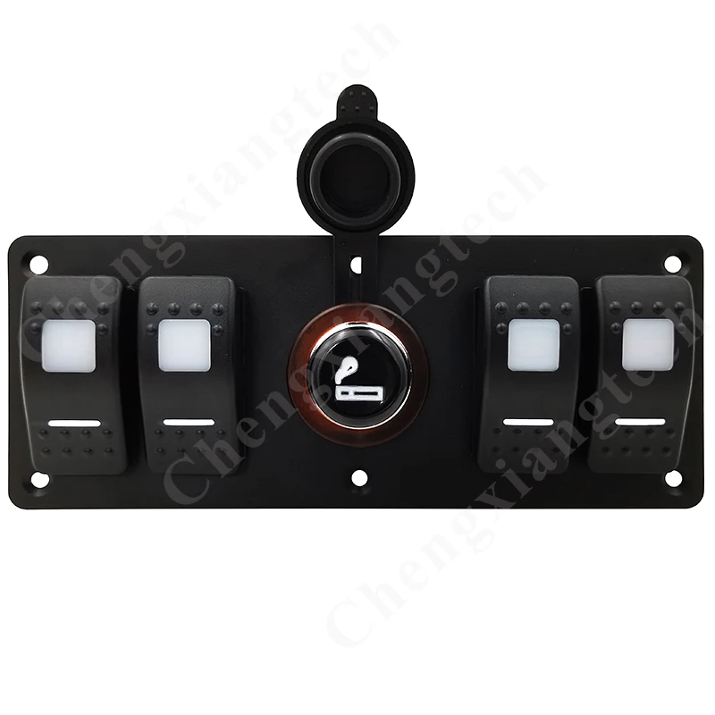 12v 24v 4 Gang White Led Rocker Toggle Switch Panel With Cigarette Lighter Plug Socket Waterproof for Car Marine Ship