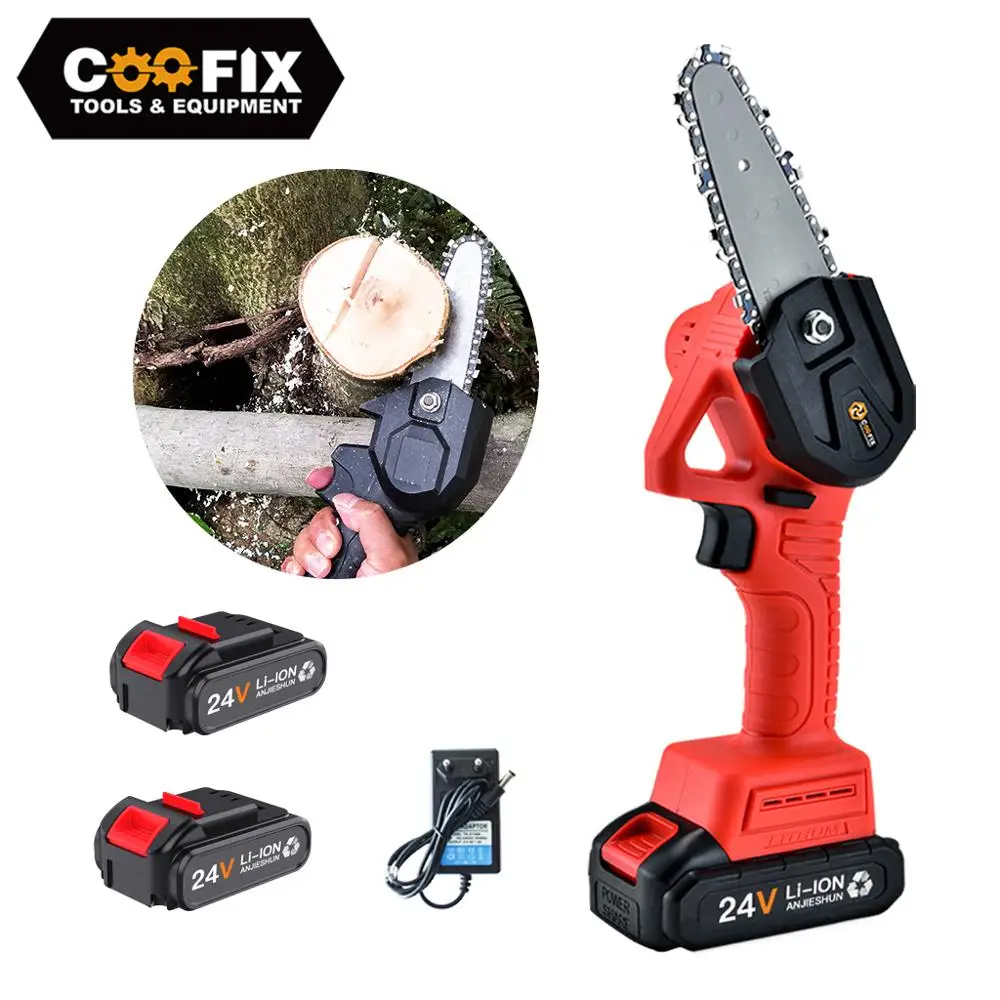 COOFIX Electric 24V Lithium Battery Pruning ChainSaw Household Woodworking Garden Tree Logging Trimming Saw