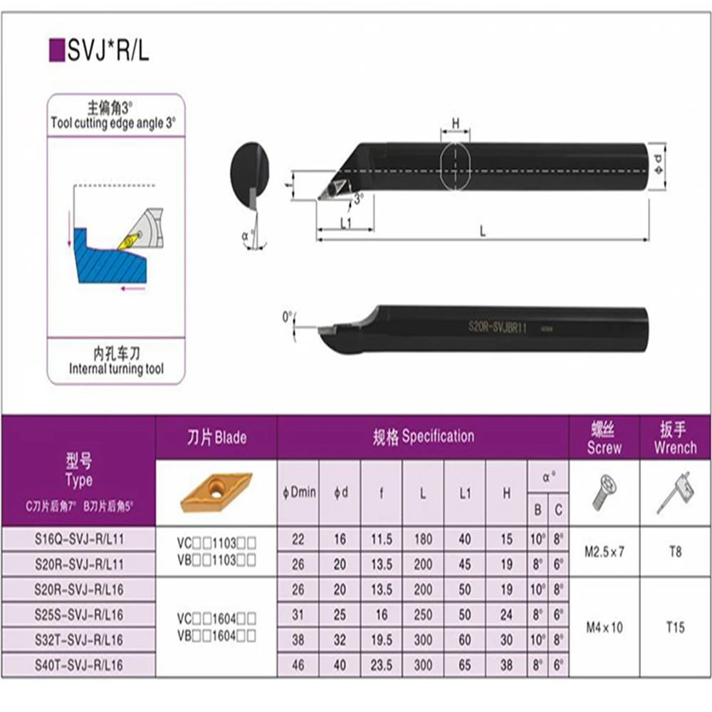1PCS S10K-SVJCR11 S12M-SVJCR11 S16Q-SVJCR11 S20R-SVJCR11 S20R-SVJCR16 S25S-SVJCR16 S32T-SVJCR16 SVJBR16 10mm-32mm CNC lathe tool