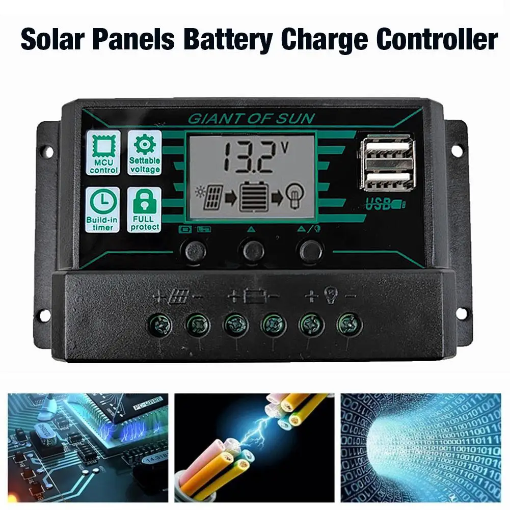 MPPT/PWM Solar Charge Controller 12V/24V 10A 20A 30A 40A 50A 60A 100A Solar Panel Battery Intelligent Regulator LCD Display