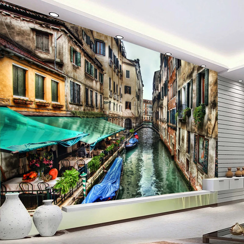 Custom 3D Mural Wallpaper Water City Building Retro Wall Painting Home Decor Living Room Sofa TV Background Non-woven Wall Paper