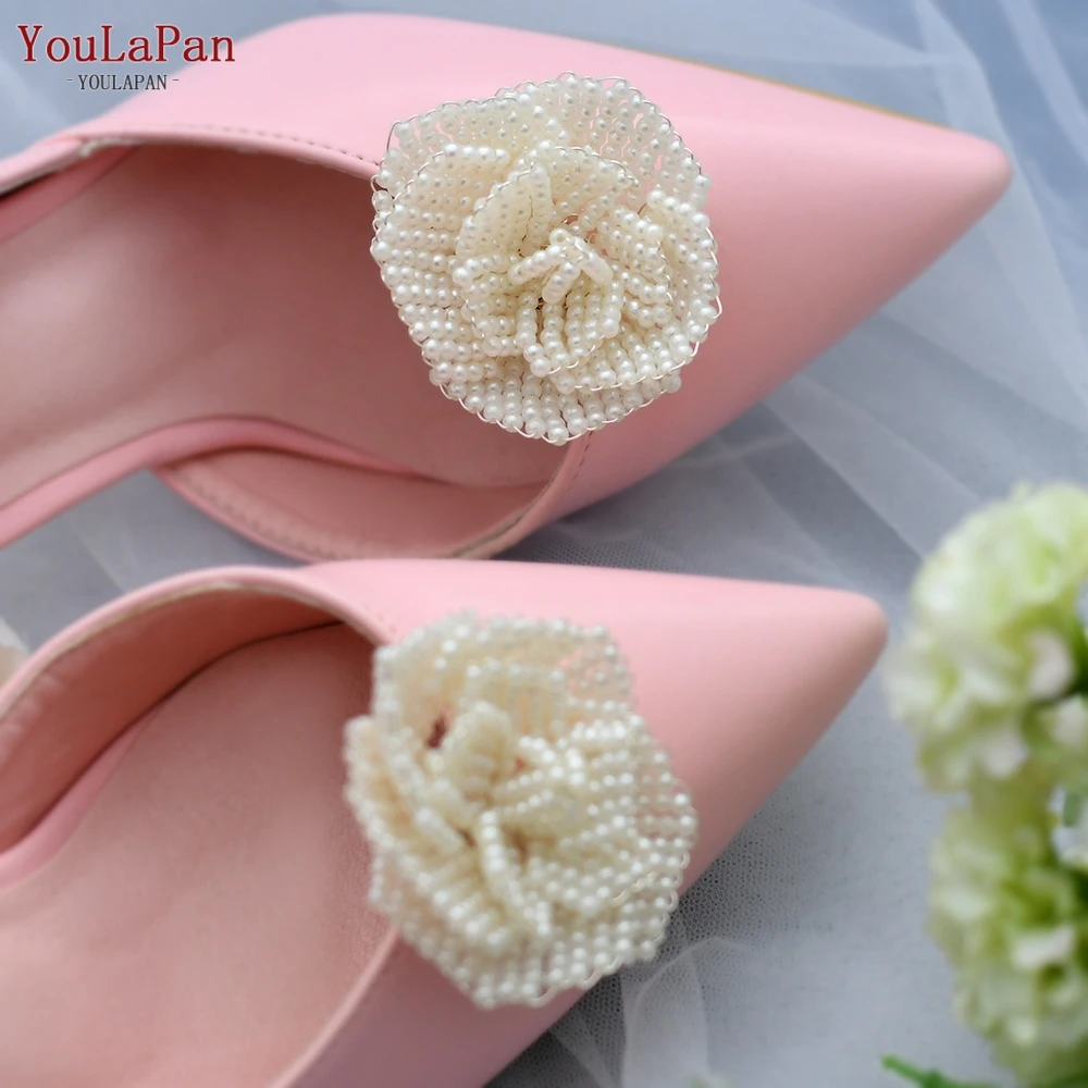 TOPQUEEN X32 Wedding Shoes Clip Accessories Pearl Beaded Decorative Removable Shoe Clips White Pearl Shoe Clip Shiny Buckles