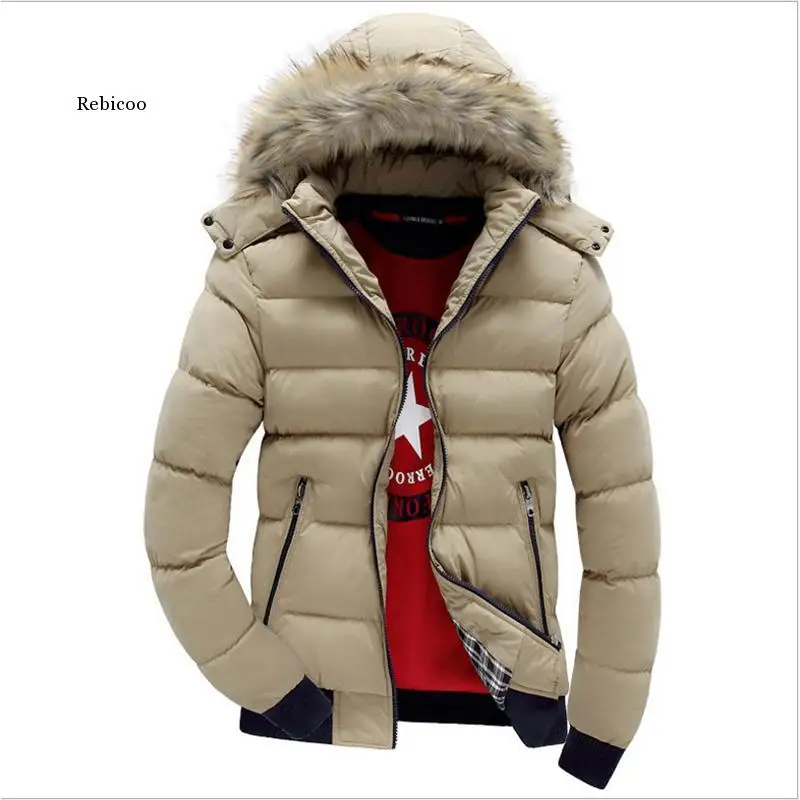 Men Winter Jacket Hat Detachable Down Parka Casual Warm Thick Jackets Male Fur Hooded Outwear Warm Windproof Coats Slim Overcoat